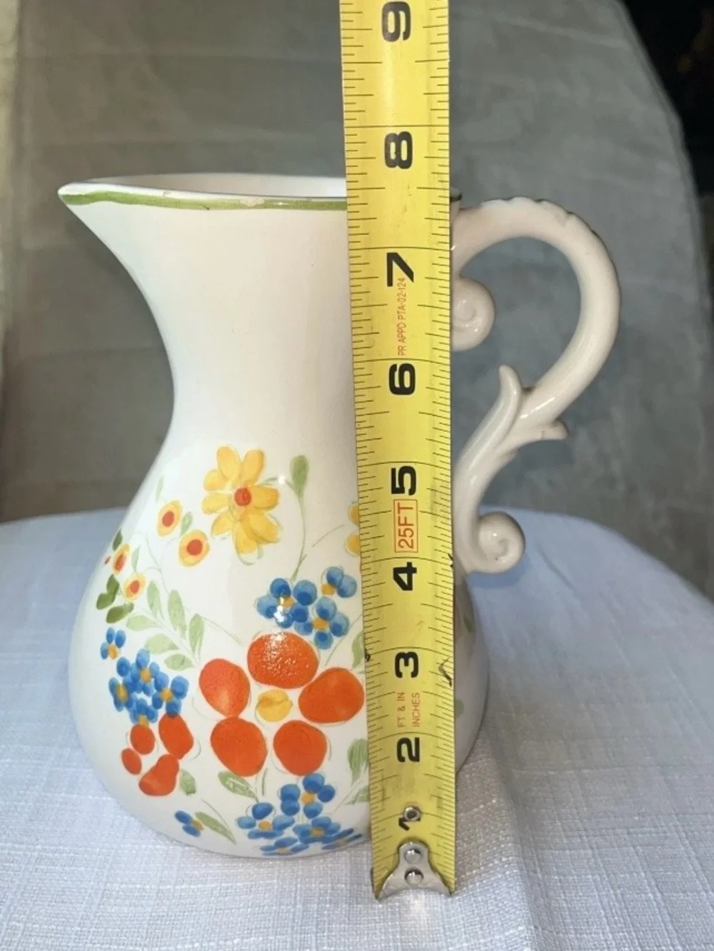 VTG FTDA Weiss-Brazil Ceramic Hand Painted Pitcher Vase Flowers Butterfly 1979